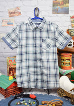 Boy's Ben Sherman Black/Blue/White Plaid Short Sleeve Button Up Shirt - L (14-16)