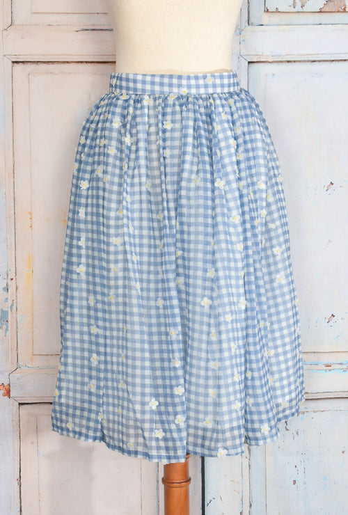 NWT - UNIQUE VINTAGE X MAGNOLIA PLACE Blue Gingham & White Gingham Daisy Swing Skirt
