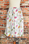 Vintage 90's White/Multicolor Umbrella Print IXIA Midi Skirt - L