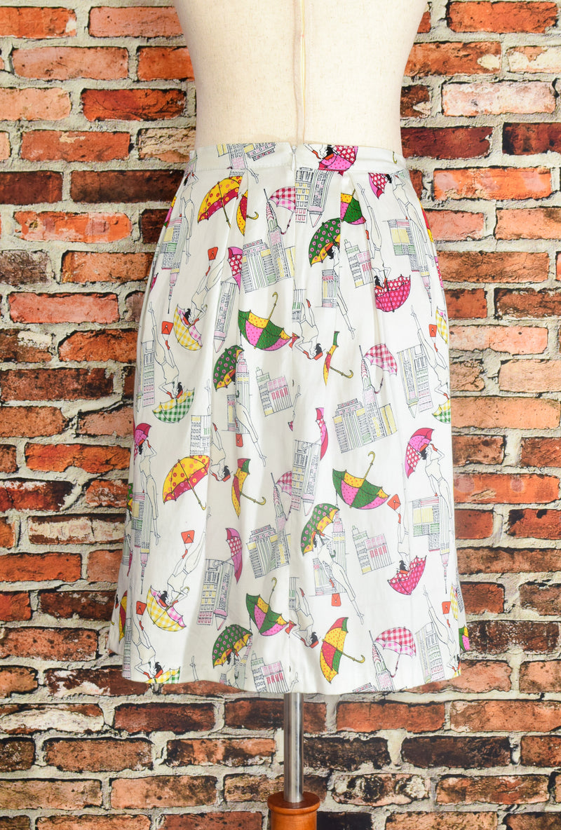 Vintage 90's White/Multicolor Umbrella Print IXIA Midi Skirt - L