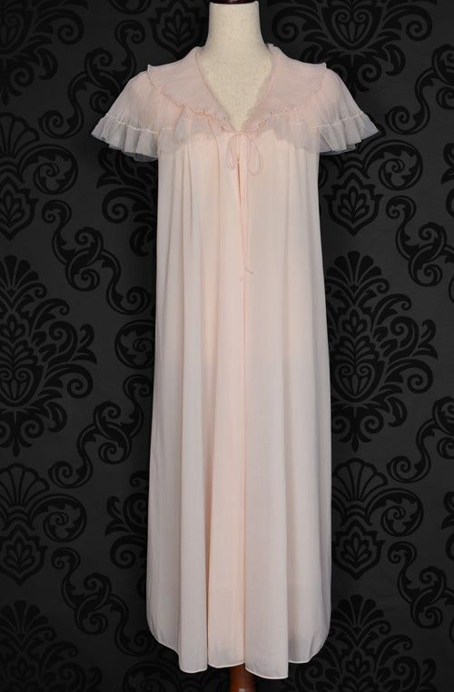 Women's Vintage 50s 2 Pc Vanity Fair Nylon Tricot Peignoir Pink Nightgown & Robe Set - Sm