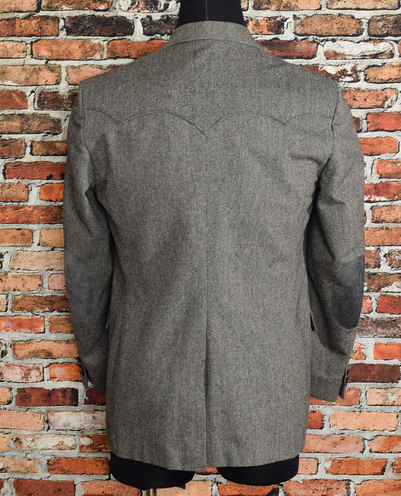 Vintage 70's Grey Tweed BRAD WHITNEY Western Suit Jacket w/ Elbow Patches - 42R