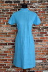 Vintage 60's Turquoise Blue BENNY'S CO. Knit Geometric Textured Shift Dress - 38