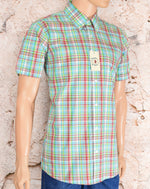 New w/ Tags RELCO LONDON Turquoise Multi Check Button Down Shirt