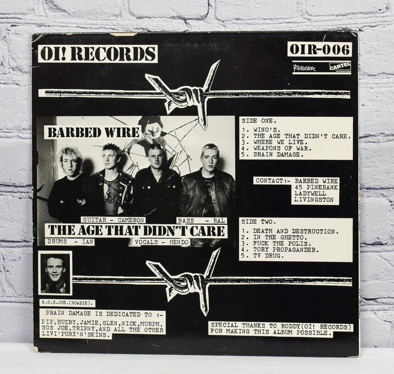 1986 Oi! Records - Barbed Wire "The Age That Didn't Care" - 12" LP Record