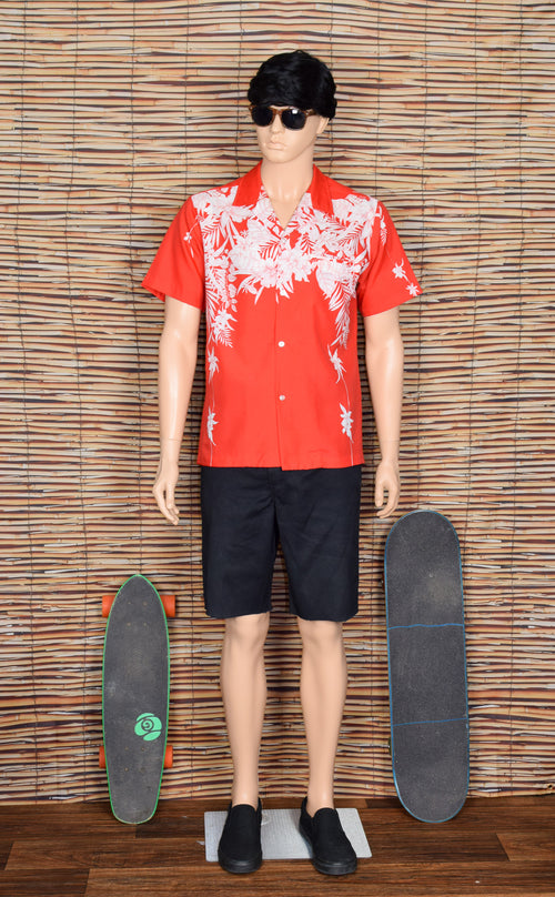 Vintage 80's Red Floral SHORELINE HAWAII Hawaiian Shirt - M