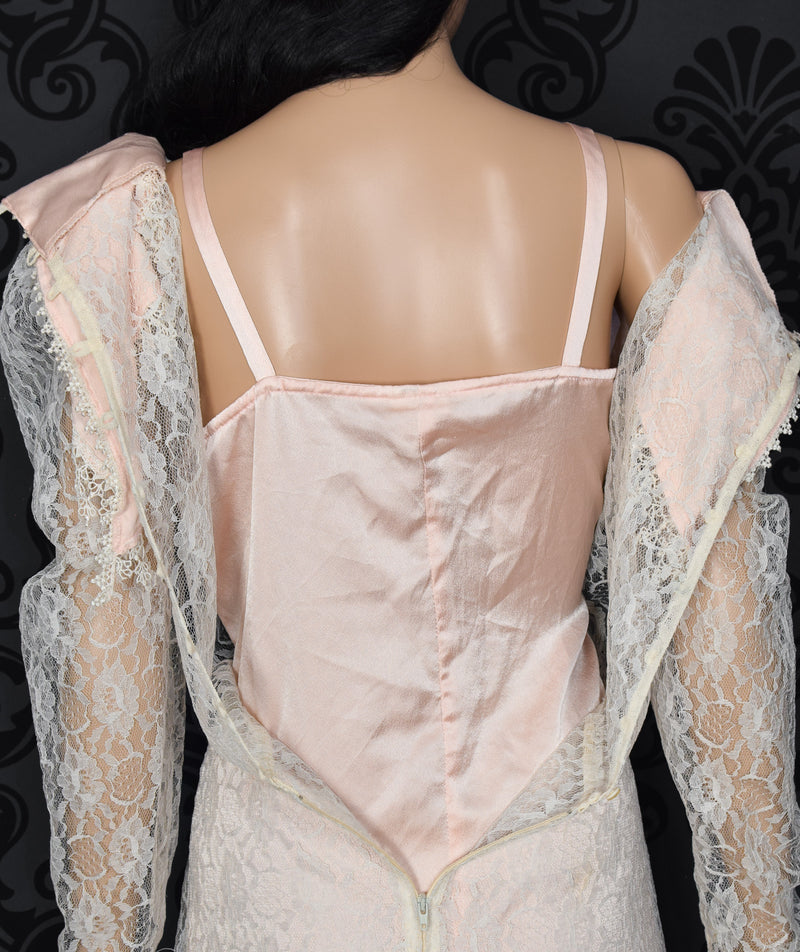 Vintage 80's Pink/White Lace Overlay SCOTT McCLINTOCK GUNNE SAX Formal Dress