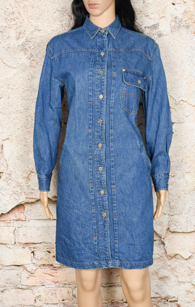 Rare - Vintage 80's Blue Denim RALPH LAUREN Long Sleeve Dress - 6