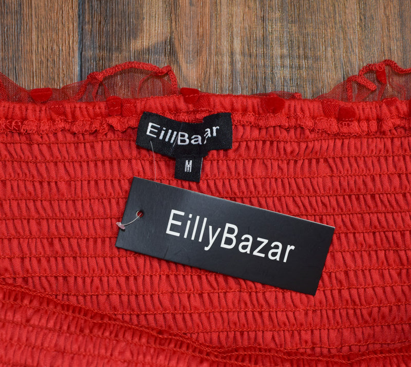 NEW W/ TAGS Eilly Bazer Red Polka-dot Smocked Bodycon Long Sleeve Mini Dress - M