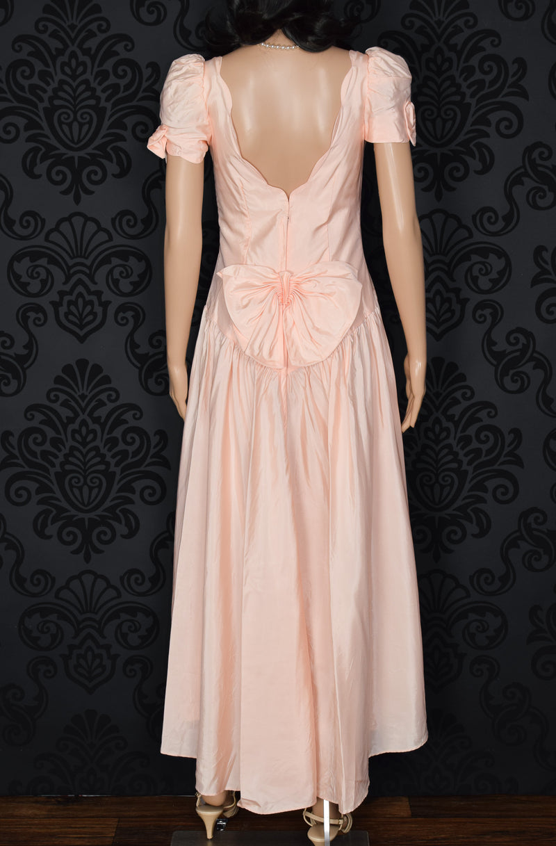 Vintage 80's Peachy Pink ALFRED ANGELO Taffeta Drop Waist High Low Formal Dress