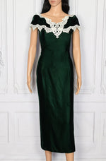 Vintage 90's Green Velvet JESSICA McCLINTOCK Off-the-Shoulder Lace Dress - 11/12