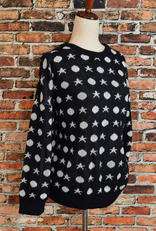Vintage Black/White Stars & Circles FORTUNE KNITS, INC. Pullover Sweater