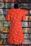 Vintage 60s Red Polka-dot/Floral UNBRANDED Split Flutter Sleeve Babydoll Dress