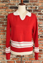 Vintage 50's Red/White DEHEN OFFICIAL Varsity Striped Pullover Sweater - M