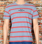 Blue & Red Striped HUF WORLD WIDE Short Sleeve Skate T-Shirt - L