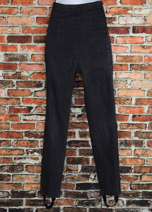 Vintage 80's Black UNBRANDED High Waisted Skinny Stirrup Jeans