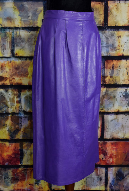 Vintage 80's Purple Leather CIAOPORT LTD. Maxi Skirt - 16