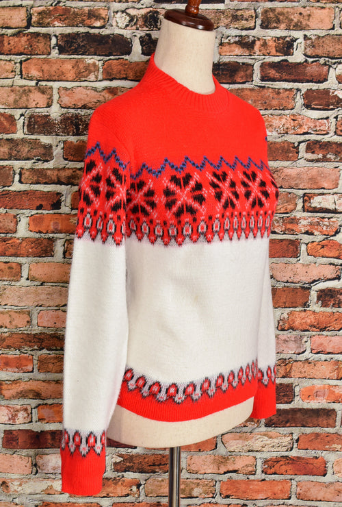 Vintage 50s Red/White LONG STAPLE YARNS "Orlon Du Pont" Ski Sweater - 18