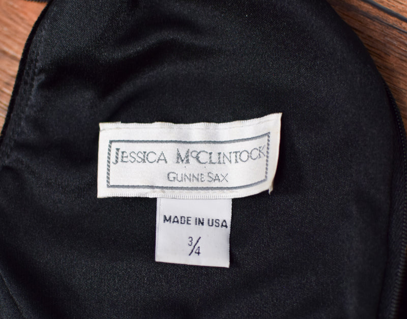 Vintage 90's Black JESSICA McCLINTOCK "GUNNE SAX" Velvet Rhinestone Halter Maxi Formal Dress - 3/4