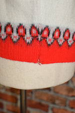 Vintage 50s Red/White LONG STAPLE YARNS "Orlon Du Pont" Ski Sweater - 18