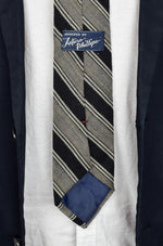 Vintage Arturo Phillipe Grey & Blue Diagonally Striped Necktie