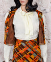 Vintage 70's Brown & Orange Geometric UNBRANDED 2 Pc. Wool Skirt & Vest Set