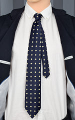Vintage Beau Brummell Dark Blue & Yellow Geometric Necktie