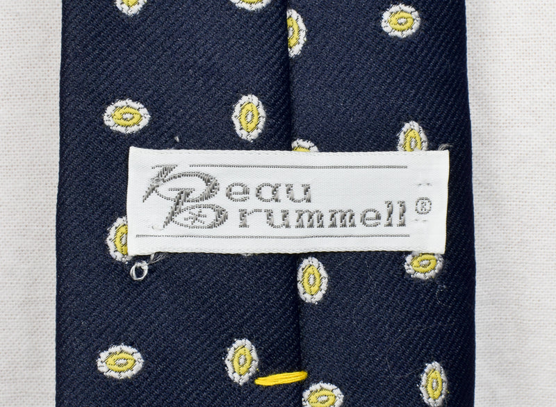Vintage Beau Brummell Dark Blue & Yellow Geometric Necktie