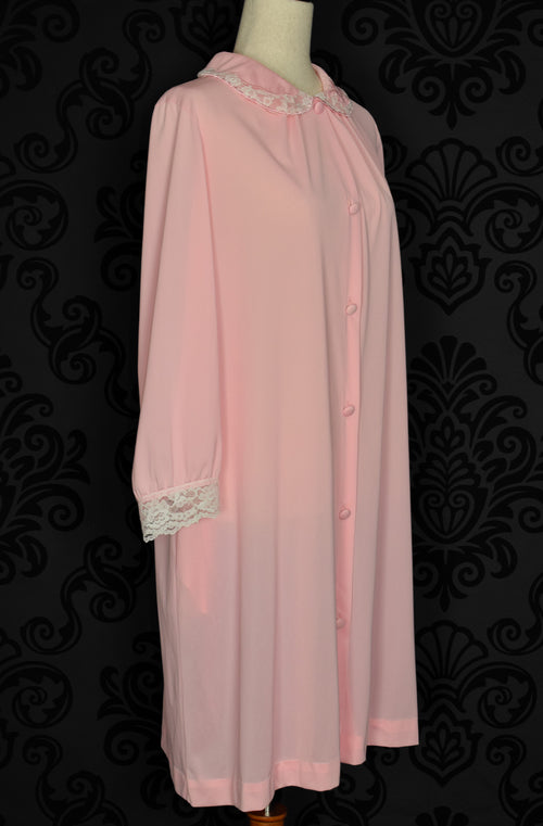 Vintage 60s Pink GOSSARD ARTEMIS Long Sleeve Button Up Peignoir Robe - L