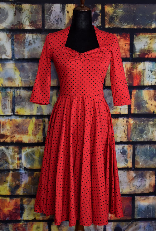 Red & Black Polka-dot HELL BUNNY "Vixen" Half Sleeve Swing Dress - XS