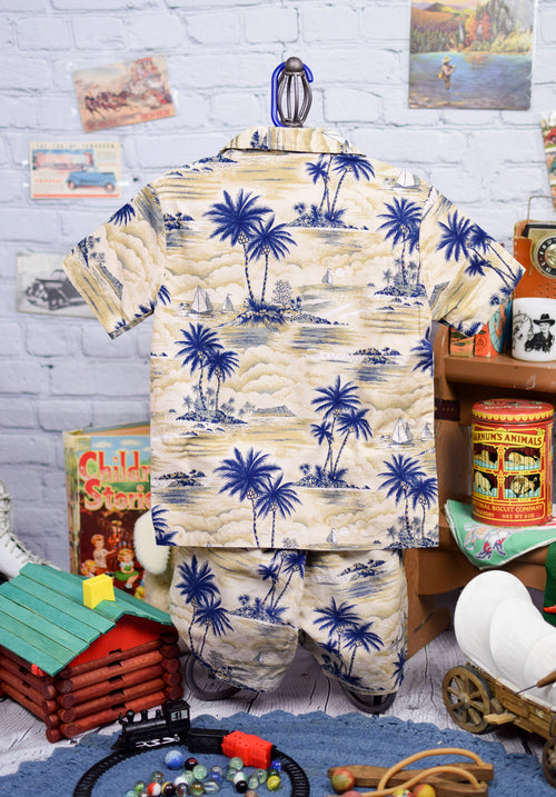 Boy's Vintage Made in Hawaii Shirt & Short Palm Tree Set - 7-8