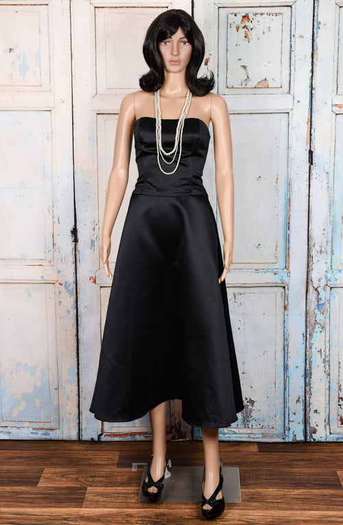 Vintage 90's Black SCOTT McCLINTOCK Satin Strapless Fit and Flare Formal Dress - 8