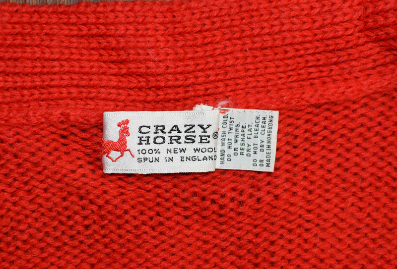 Vintage 90s Red CRAZY HORSE Cardigan Knit Sweater