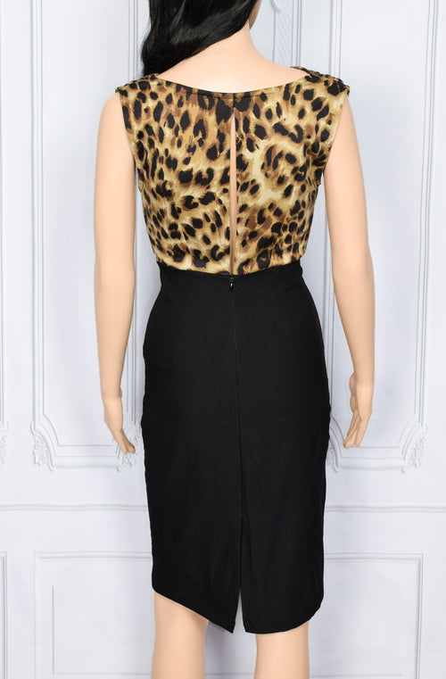 Black/Brown Cheetah Print ROCK STEADY Wiggle Pencil Pinup Retro Dress - S