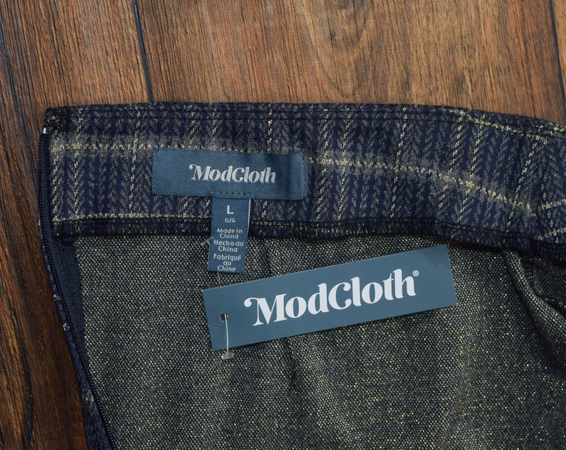 New w/ Tags MODCLOTH Blue Sweet Silver Linings Plaid Mini Skirt - L/G