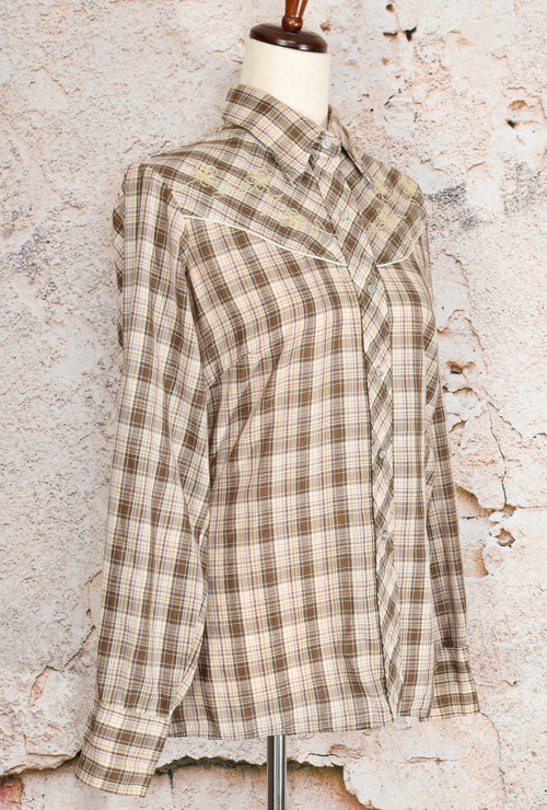 Vintage 70's Brown/Pink Plaid MILLER WESTERN WEAR Snap Button Western Shirt