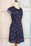 New w/ Tags UNIQUE VINTAGE Navy & Red Cherry Print Fit & Flare Dress - S