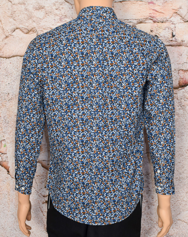 Blue/Brown Floral BEN SHERMAN "Tailored Skinny Fit" Long Sleeve Button Up Shirt - 16 32-33