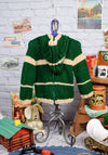 Boy's Green and Brown Hand Knit Sweater w/ Hoodie & Backside Zipper