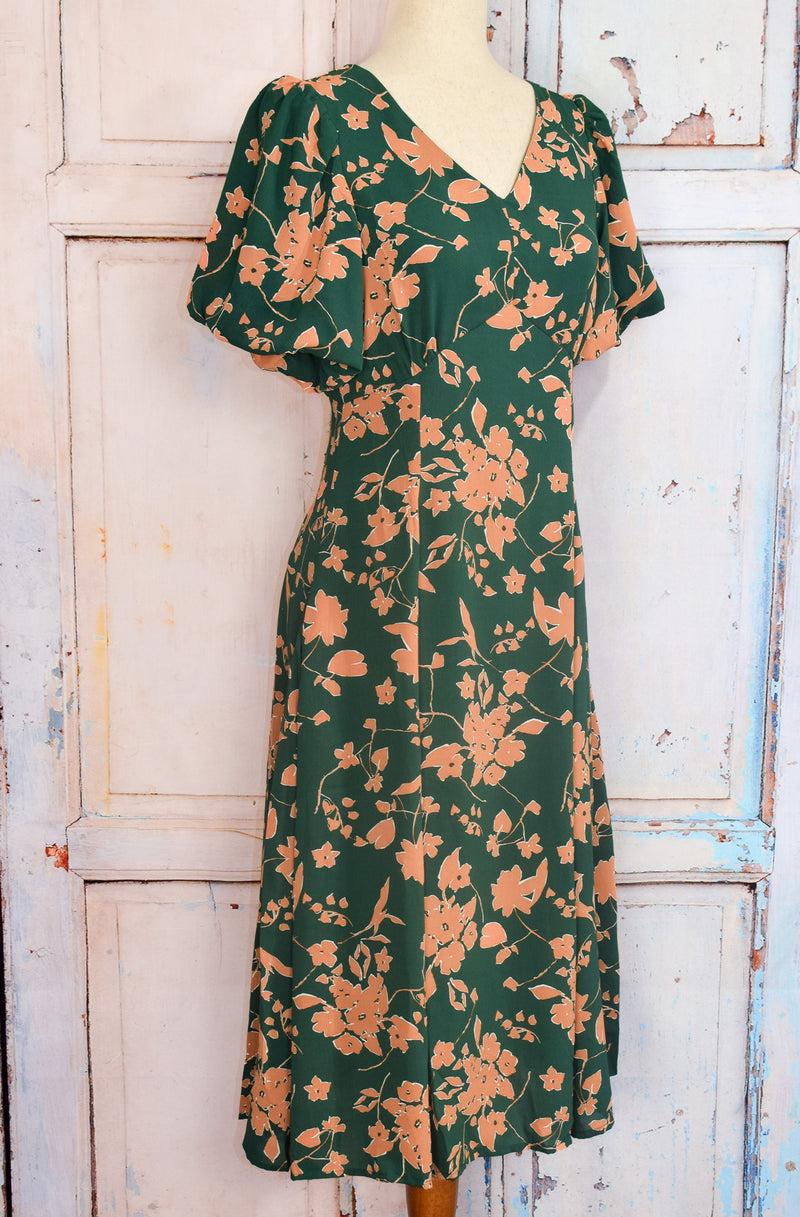 New w/ Tags UNIQUE VINTAGE Emerald & Rust Orange Floral Midi Dress - S