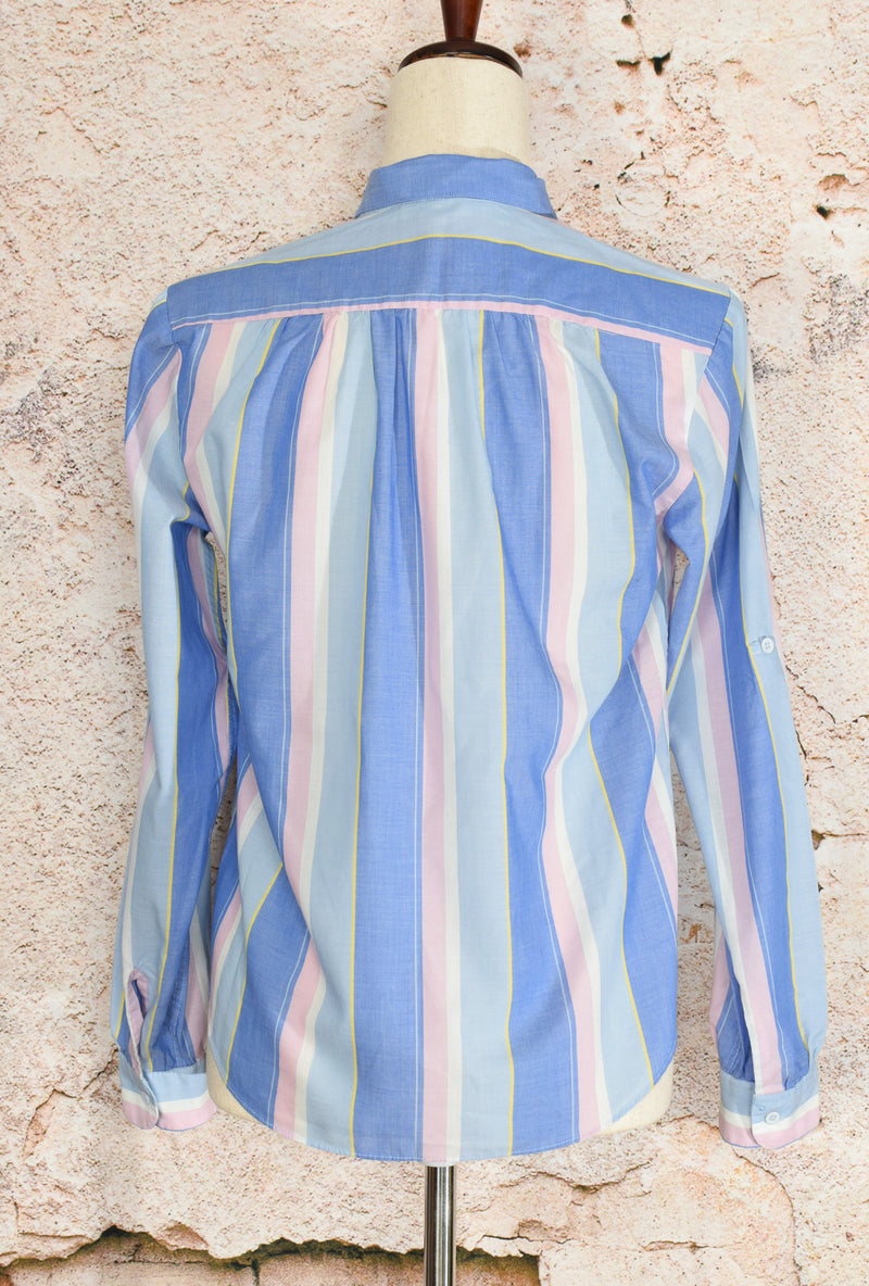 Vintage 80's Blue Striped MERVYN'S FOR HER Long Sleeve Button Up Shirt