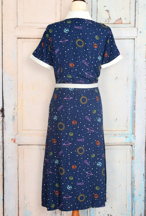 New w/ Tags MODCLOTH X BRIGHT & BEAUTIFUL Blue Solar System Salute Midi Dress