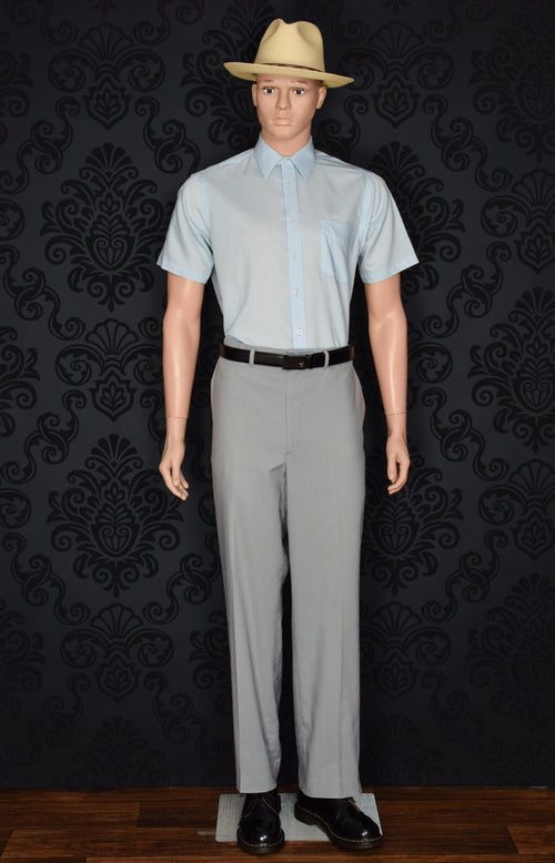 Vintage 80's Light Blue Stripe AUSTIN MANOR Textured Button Up Dress Shirt - 15-1/2
