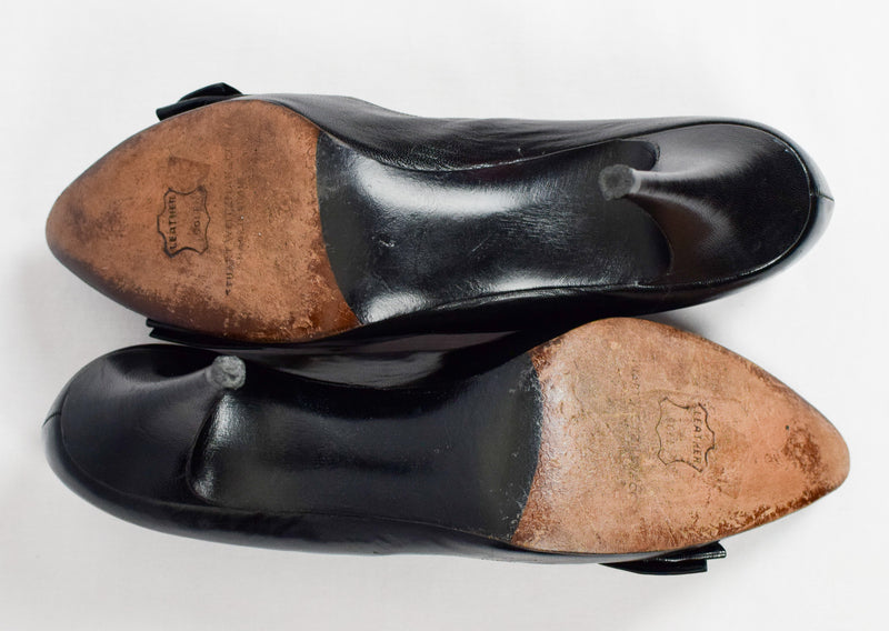 Vintage Black STUART WEITZMAN for MR. SEYMOUR Leather Heels w/ Studded Bows