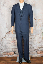 Vintage 80s Dark Blue Brown Pinstriped Magic-Stretch by HAGGAR 3pc. Suit - 44