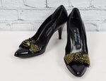 Vintage Black STUART WEITZMAN for MR. SEYMOUR Leather Heels w/ Studded Bows