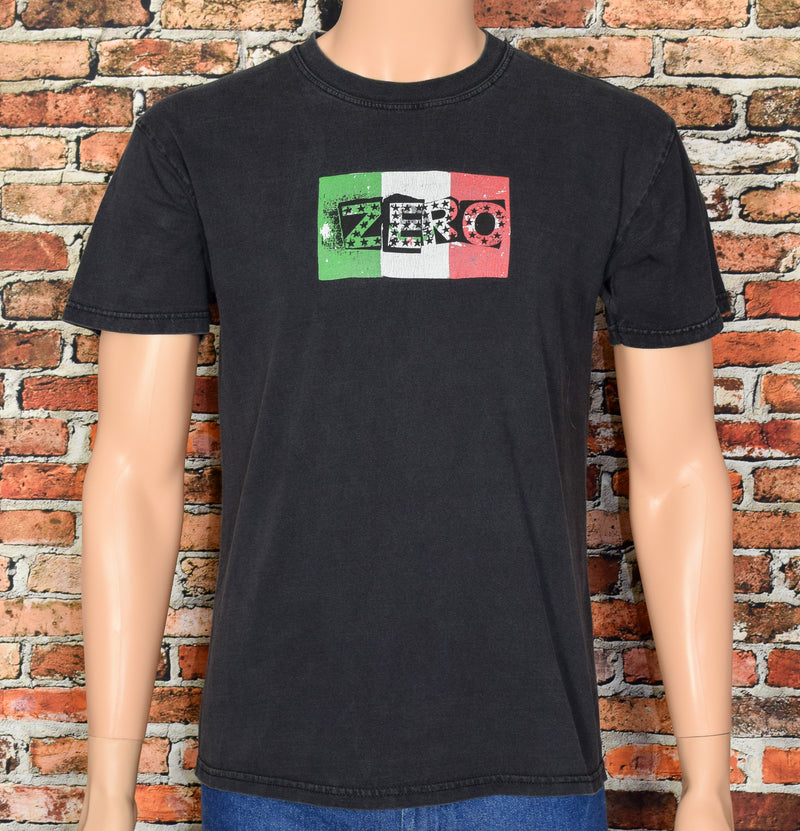 Vintage Rare 90s ZERO SKATEBOARD Mexico Flag Black Skate Shirt - M