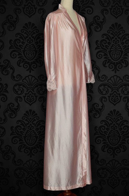 Vintage 60s Pink LORRAINE Arnel Long Sleeve Peignoir Robe - S