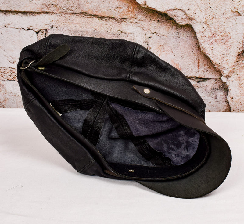 Vintage Black Leather Biker Rockabilly Greaser Hat - One Size
