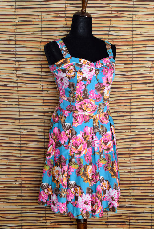 Pink/Turquoise Floral BEACH BASH! By ART & TATYANA Pinup Rockabilly Dress - S